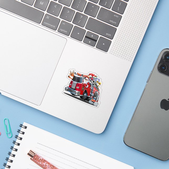 Cartoon Christmas firetruck (Laptop w/ iPhone)