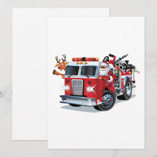 Cartoon Christmas firetruck Holiday Card
