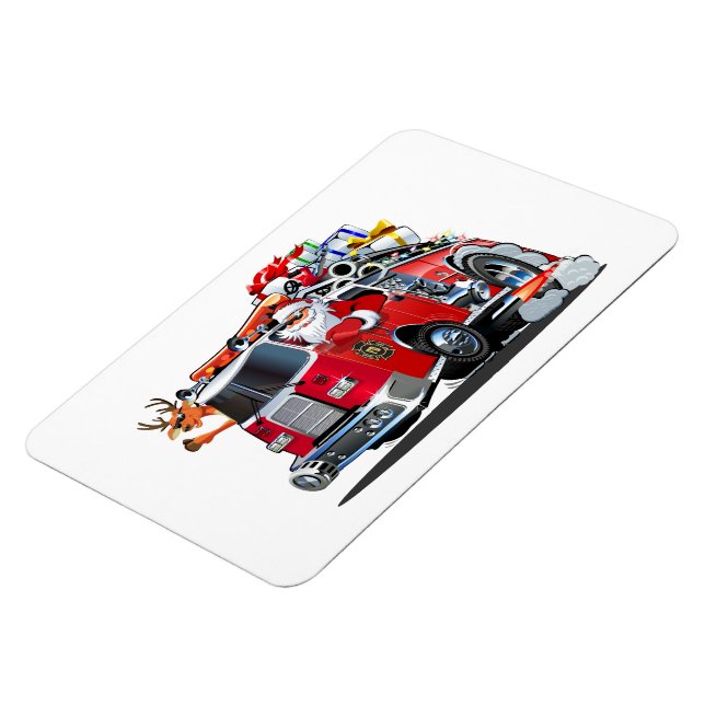 Cartoon Christmas firetruck Magnet (Left Side)