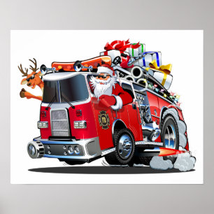 Cartoon Christmas firetruck Poster