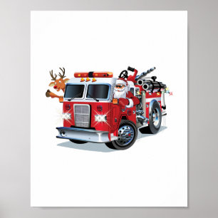 Cartoon Christmas firetruck Poster