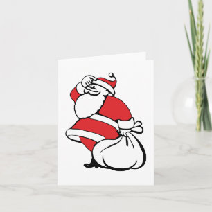 Cartoon Christmas Jolly Santa Claus, Sack of Toys Holiday Card