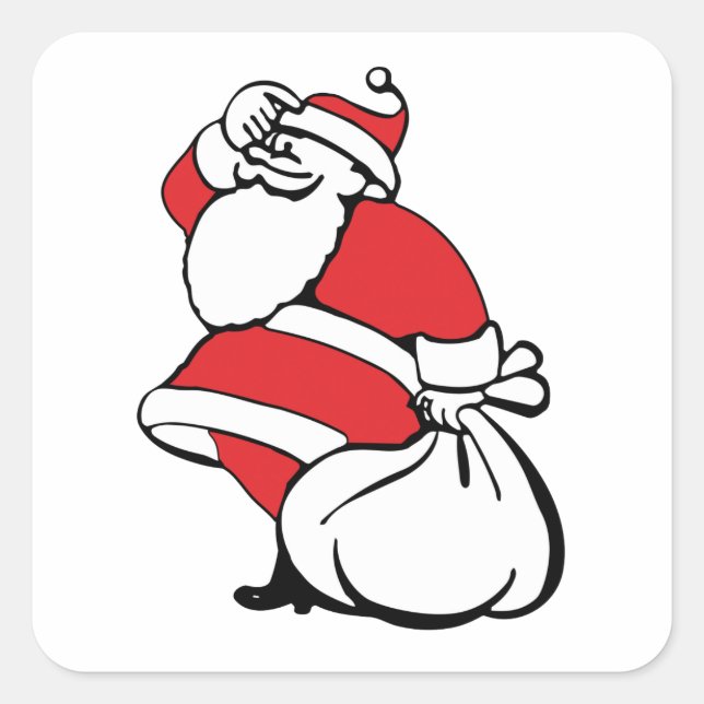 Cartoon Christmas Jolly Santa Claus, Sack of Toys Square Sticker (Front)