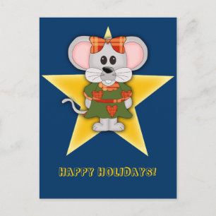 Cartoon Christmas Mouse Custom Text Holiday Postcard