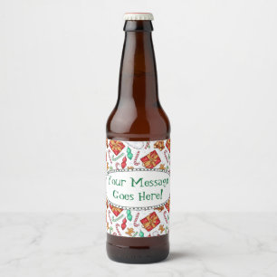 Cartoon Christmas Pattern Beer Bottle Label
