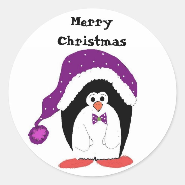 Cartoon Christmas Penguin Classic Round Sticker (Front)