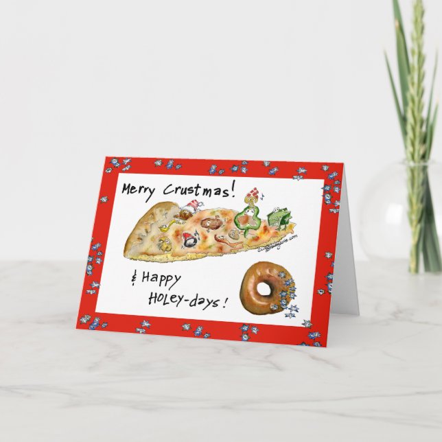 Cartoon Christmas Pizza and Doughnut Holiday Card (Front)