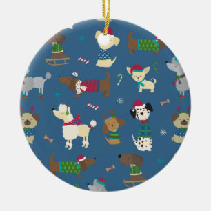 Cartoon Christmas Pups Ceramic Ornament