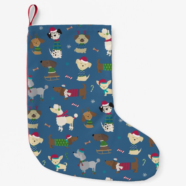 Cartoon Christmas Pups   Small Christmas Stocking (Front)