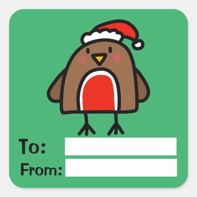 Cartoon Christmas Robin Fun Kids Gift Square Sticker (Front)