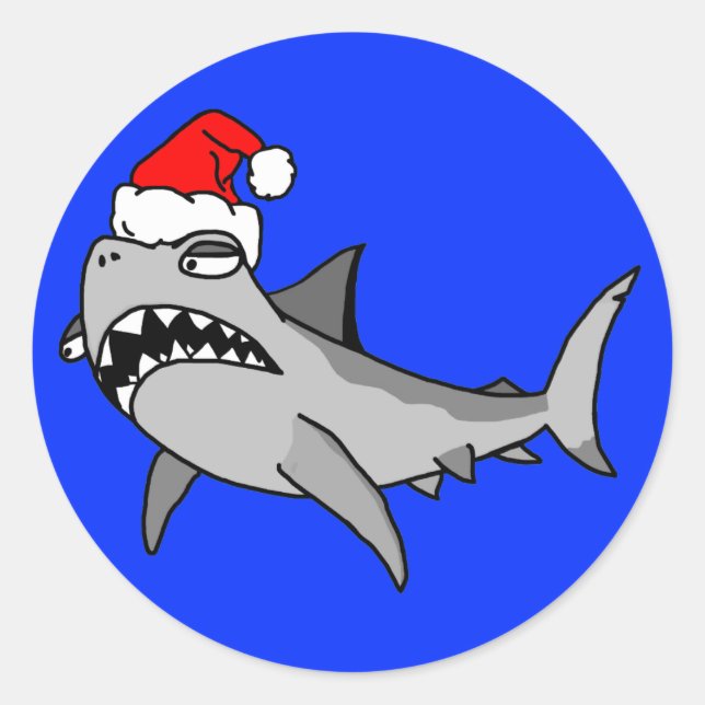 Cartoon Christmas Santa Shark Sticker (Front)
