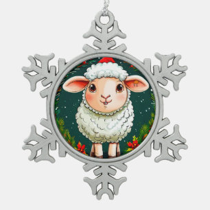 Cartoon christmas Sheep Snowflake Pewter Christmas Ornament