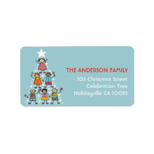 Cartoon Christmas Tree Kids Holiday Return Address Label