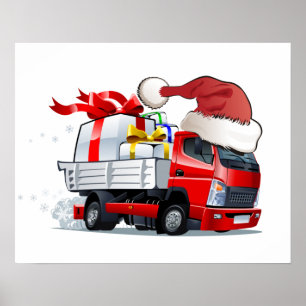 Cartoon Christmas truck Poster