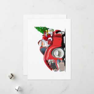 Cartoon Christmas truck with Santa Holiday Card