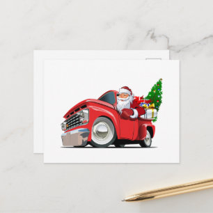 Cartoon Christmas truck with Santa Postcard