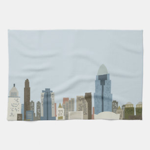 Cartoon Cincinnati Tea Towel