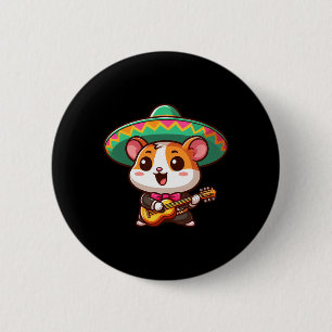 Cartoon Cinco De Mayo Hamster Mariachi Guitar Mexi 6 Cm Round Badge