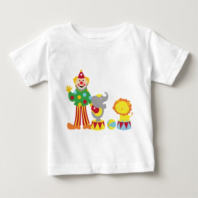 Cartoon Circus Clown and Animals Long Sleeve T-Shi Baby T-Shirt (Front)