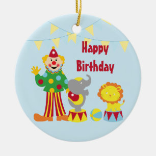 Cartoon Circus Clown and Animals Ornament