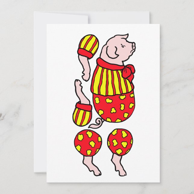 cartoon circus pig animal paper doll cut out art card (Front)