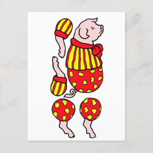 cartoon circus pig paper doll cut out art postcard