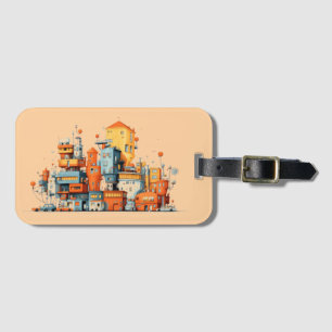 Cartoon City Luggage Tag – Animated Urban Peach 