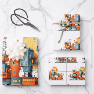 Cartoon City Wrapping Paper – Colorful Animated 