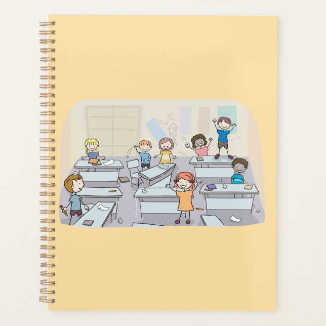 Cartoon Classroom Chaos With Wild Students Planner (Front)