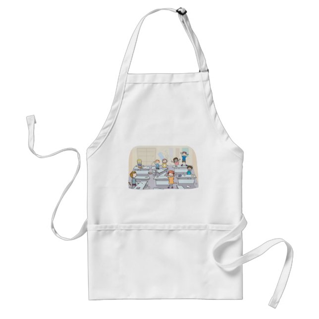 Cartoon Classroom Chaos With Wild Students Standard Apron (Front)