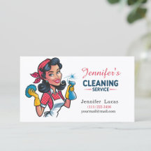 Cartoon Cleaning Lady Business Cards