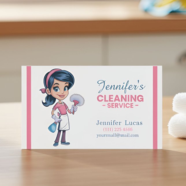 Cartoon Cleaning Lady Business Cards (Creator Uploaded)