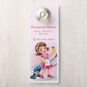 Cartoon Cleaning Lady House Keeping Door Hanger