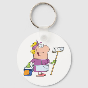 Cartoon Cleaning Lady Key Ring