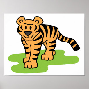 Cartoon Clip Art Bengal Tiger Big Cat with Stripes Poster