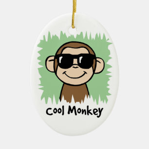 Cartoon Clip Art Cool Monkey with Sunglasses Ceramic Ornament