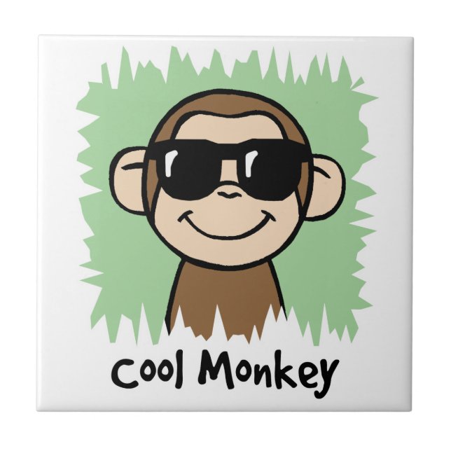 Cartoon Clip Art Cool Monkey with Sunglasses Ceramic Tile (Front)