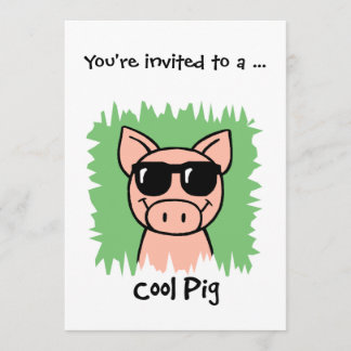 Cartoon Clip Art Cool Pig Sunglasses Boy Birthday Invitation