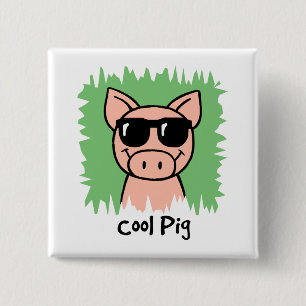 Cartoon Clip Art Cool Pig with Sunglasses 15 Cm Square Badge