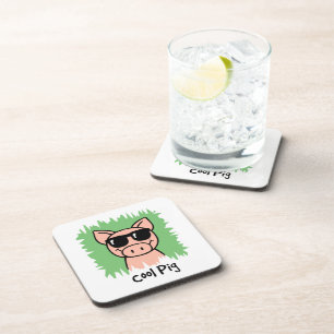 Cartoon Clip Art Cool Pig with Sunglasses Coaster