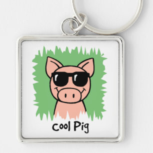 Cartoon Clip Art Cool Pig with Sunglasses Key Ring