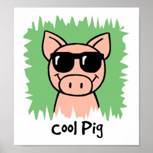 Cartoon Clip Art Cool Pig with Sunglasses Poster