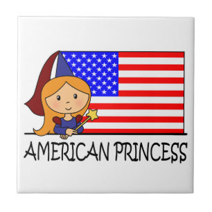 Cartoon Clip Art Cute American Princess Flag Ceramic Tile