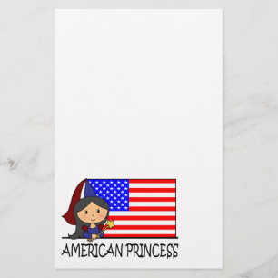 Cartoon Clip Art Cute American Princess Flag Stationery