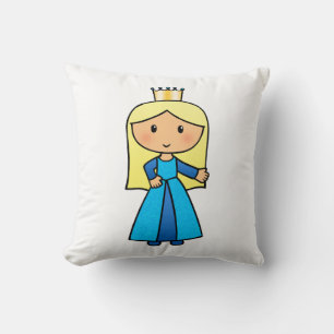 Cartoon Clip Art Cute Blonde Princess in Blue Dres Cushion