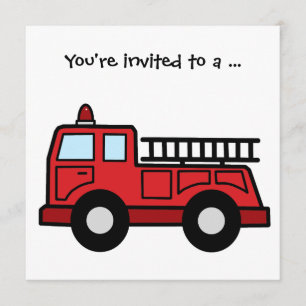 Cartoon Clip Art Firetruck Boy Birthday Party Invitation