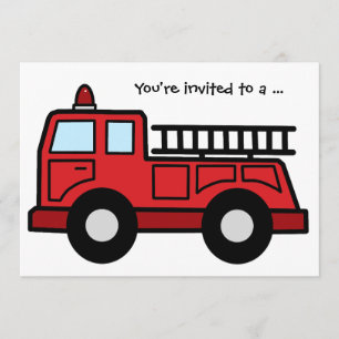 Cartoon Clip Art Firetruck Boy Birthday Party Invitation