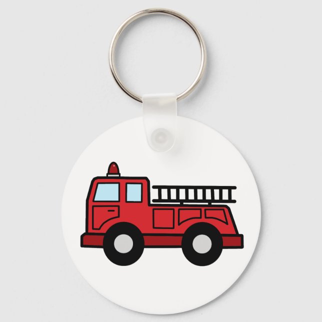 Cartoon Clip Art Firetruck Emergency Vehicle Truck Key Ring (Front)