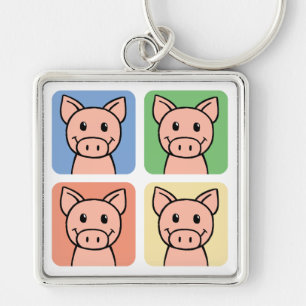 Cartoon Clip Art Laughing Piggie Piggy Pigs! Key Ring