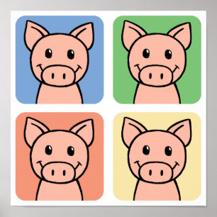 Cartoon Clip Art Laughing Piggie Piggy Pigs! Poster